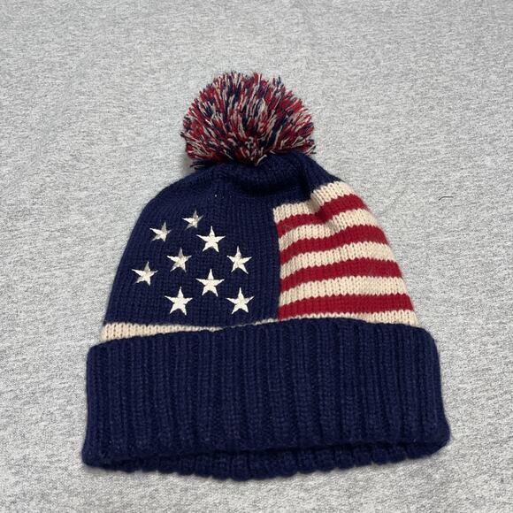 Red White Blue Patriotic Beanie USA American Flag Winter Hat Embroidered Stars - Picture 1 of 4